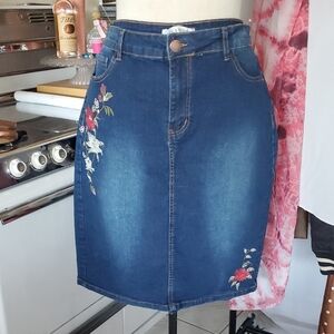 Blue Embellished Pencil Skirt for Work